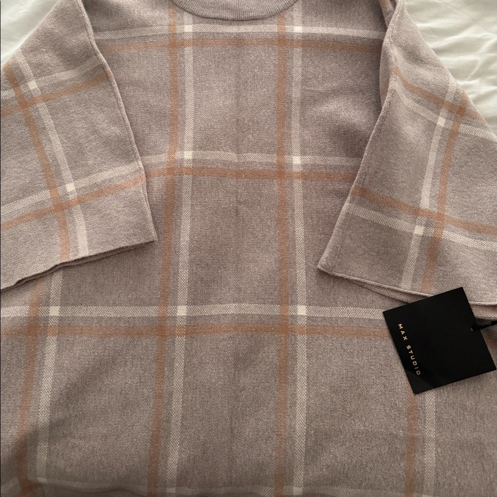 NWT! Plaid Max Studio Poncho Style Sweater
